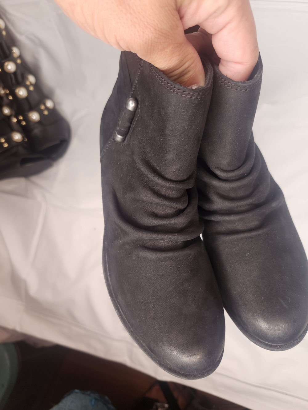 Clarks Black Ruching Ankle Booties